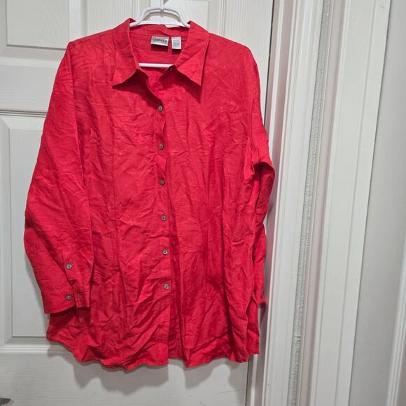 Chico’s Red Linen Blend Button Down Top Women’s Size 3 XL Long Sleeve - Picture 4 of 7